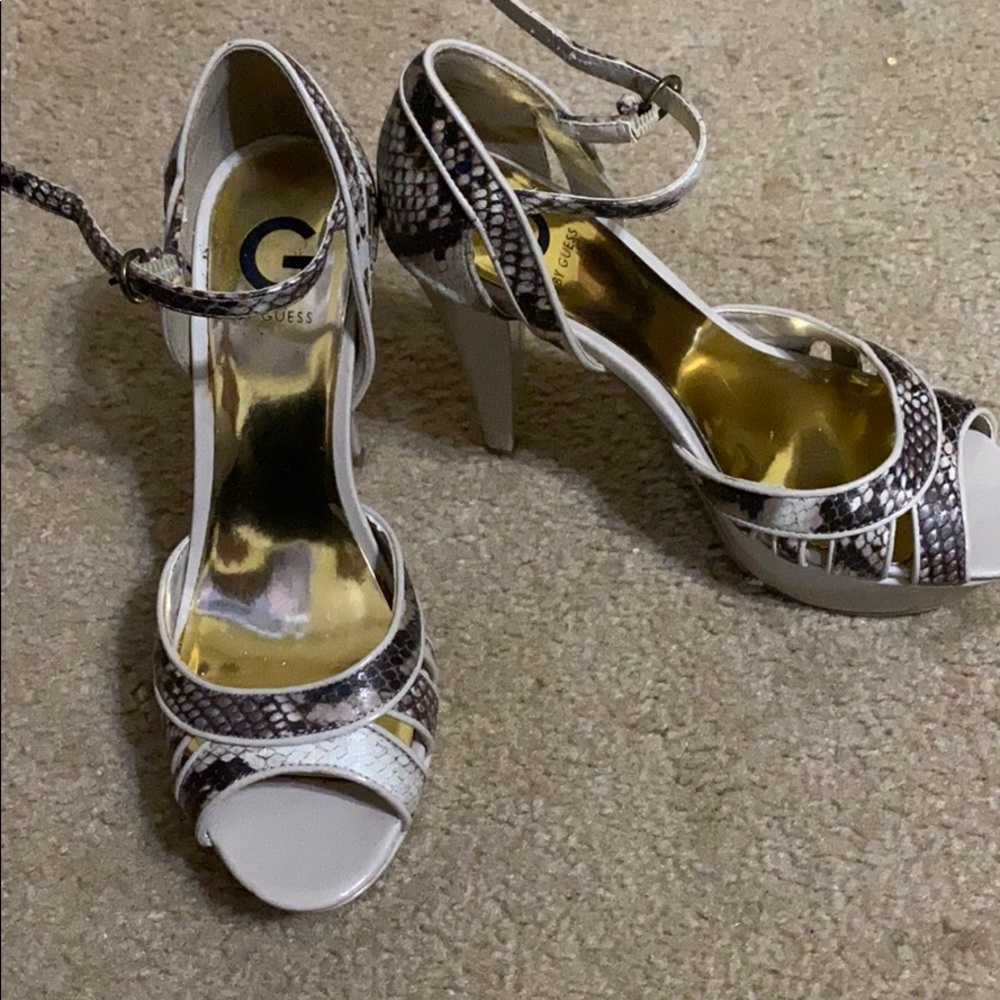 Neutral snake print heels